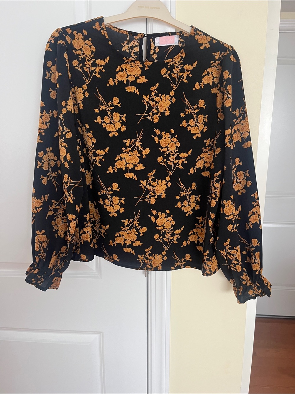 Women's Black Blouse with Mustard Floral Print